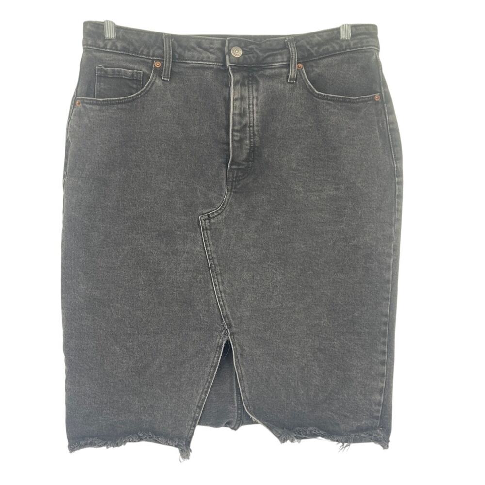 Old Navy Distressed Button Fly Denim Skirt Sz 16 Grunge Y2K Raw Hem Streetwear